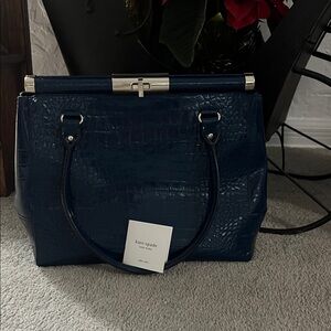 Kate Spade Dark Blue Croc-Embossed Shoulder Bag